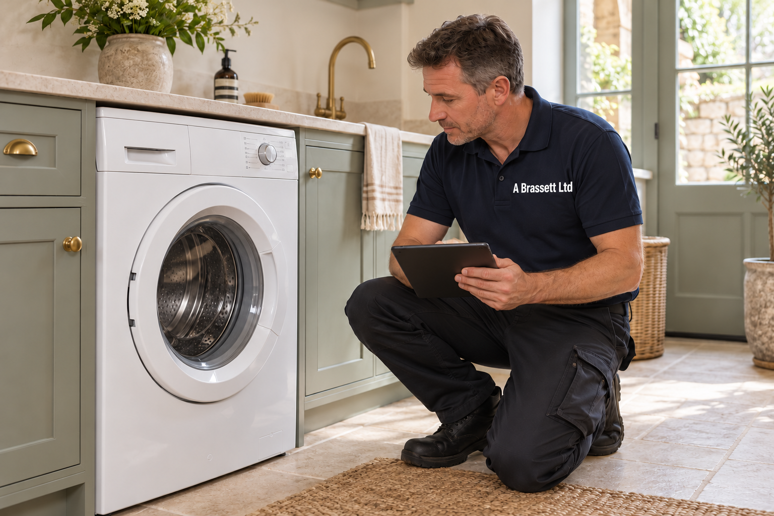 A Brassett promotional illustration: laundry appliances