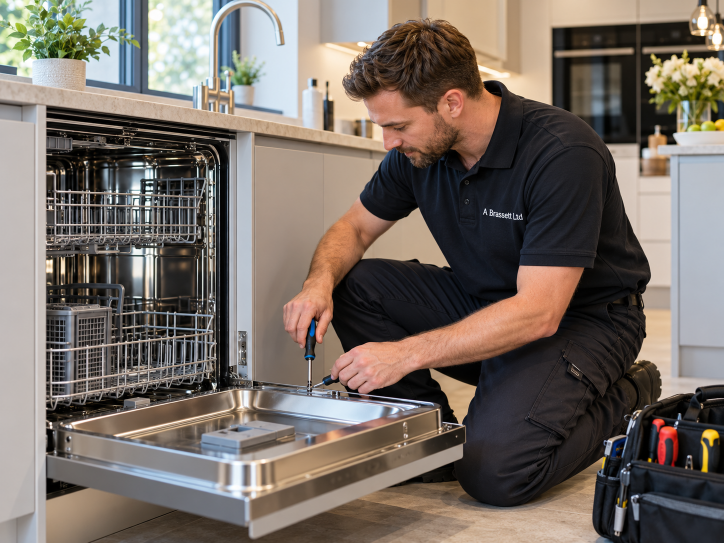 A Brassett dishwasher repair engineer