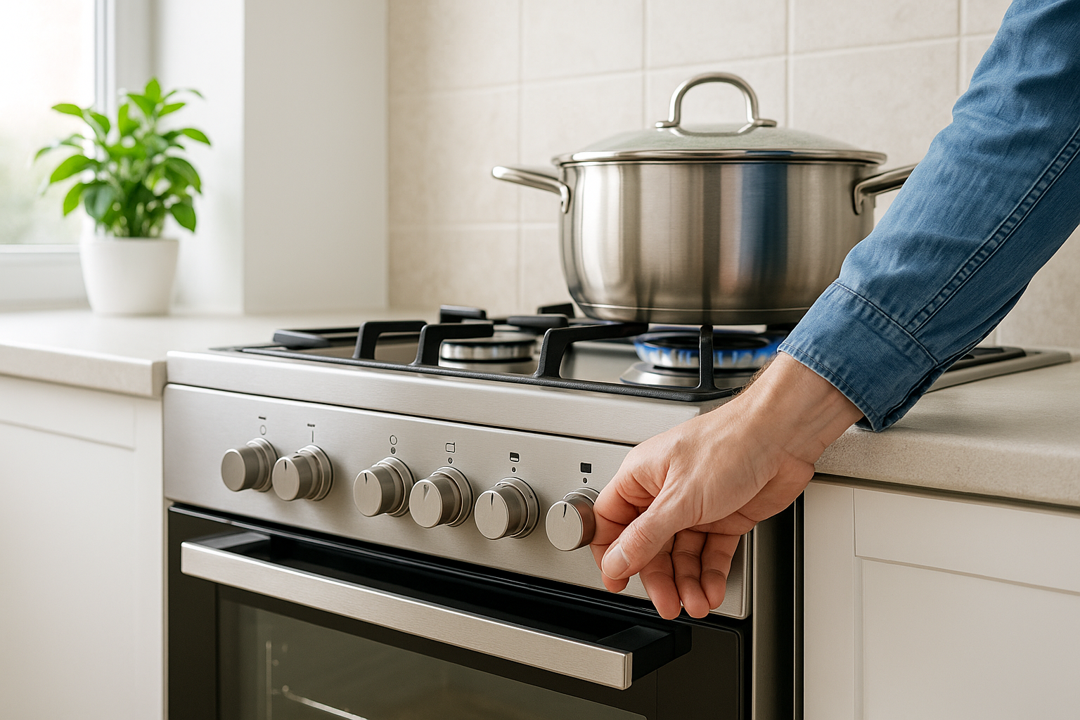 Engineer repairing gas cooker in Worthing