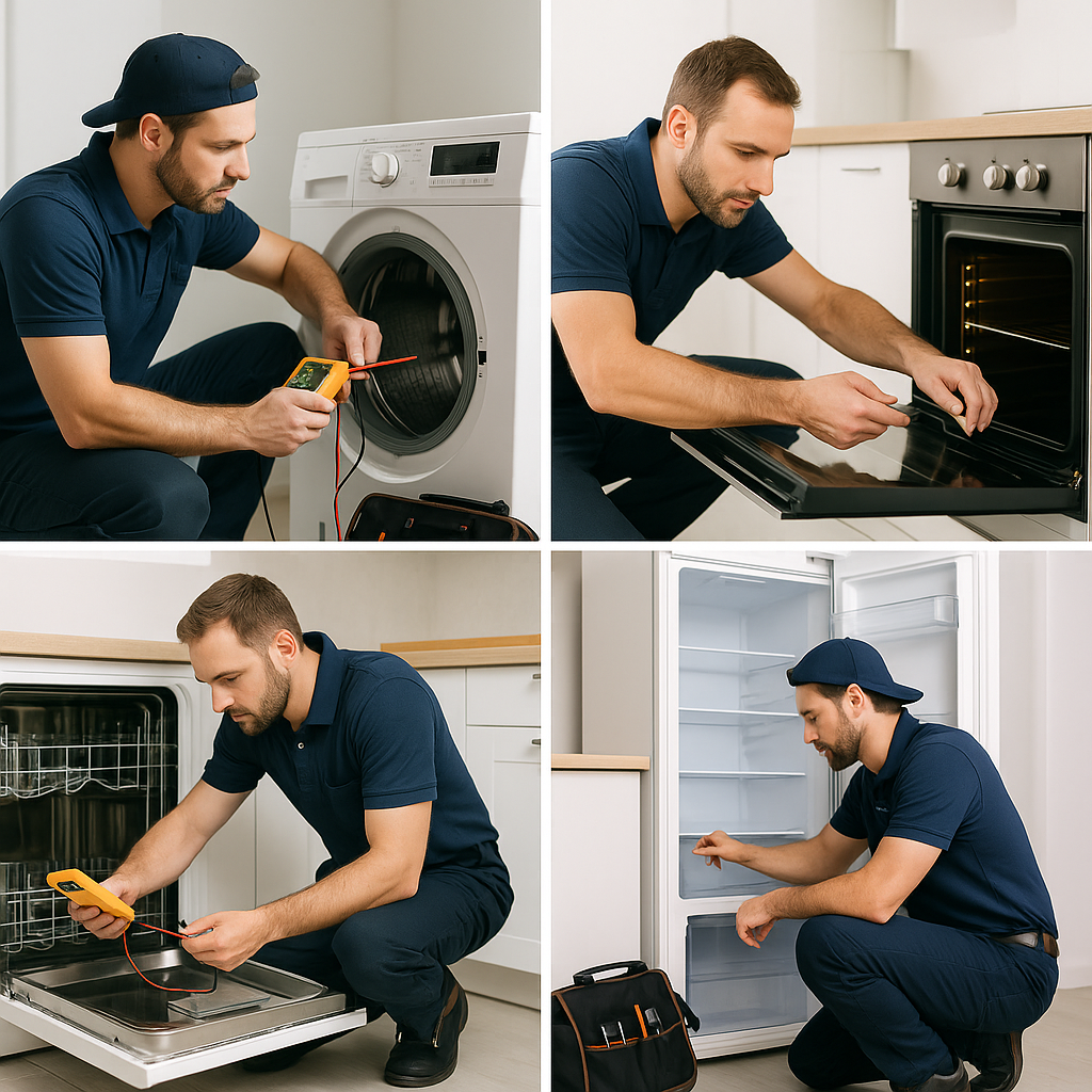 Engineer servicing a fridge freezer with temperature issues