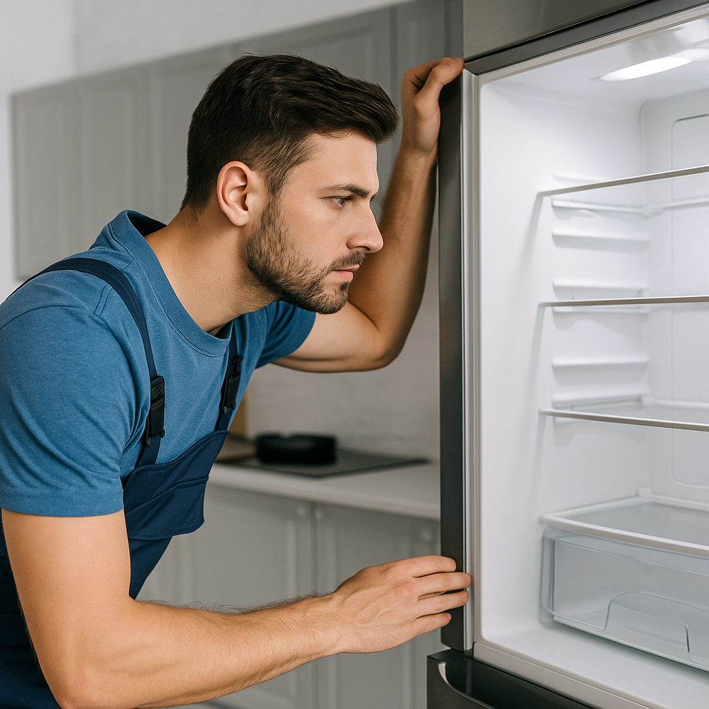 Engineer repairing fridge freezer Worthing