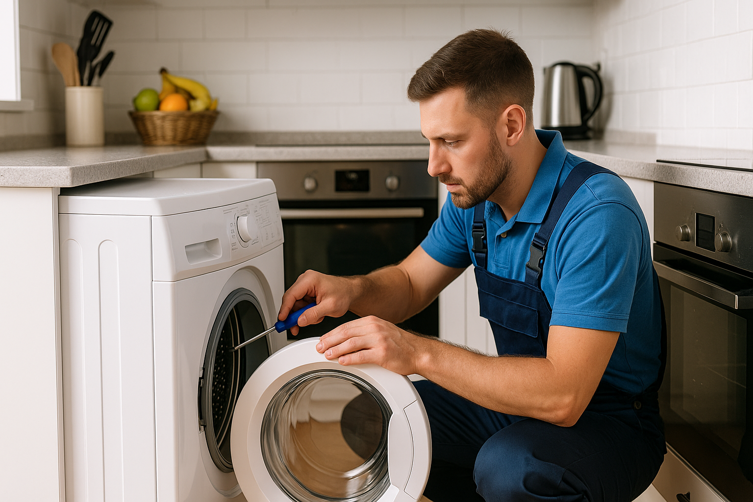 Appliance engineer servicing kitchen appliances in Sutton