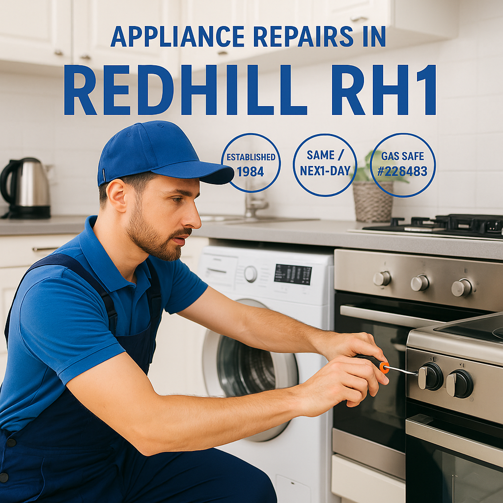 Appliance engineer repairing kitchen appliances in RH area