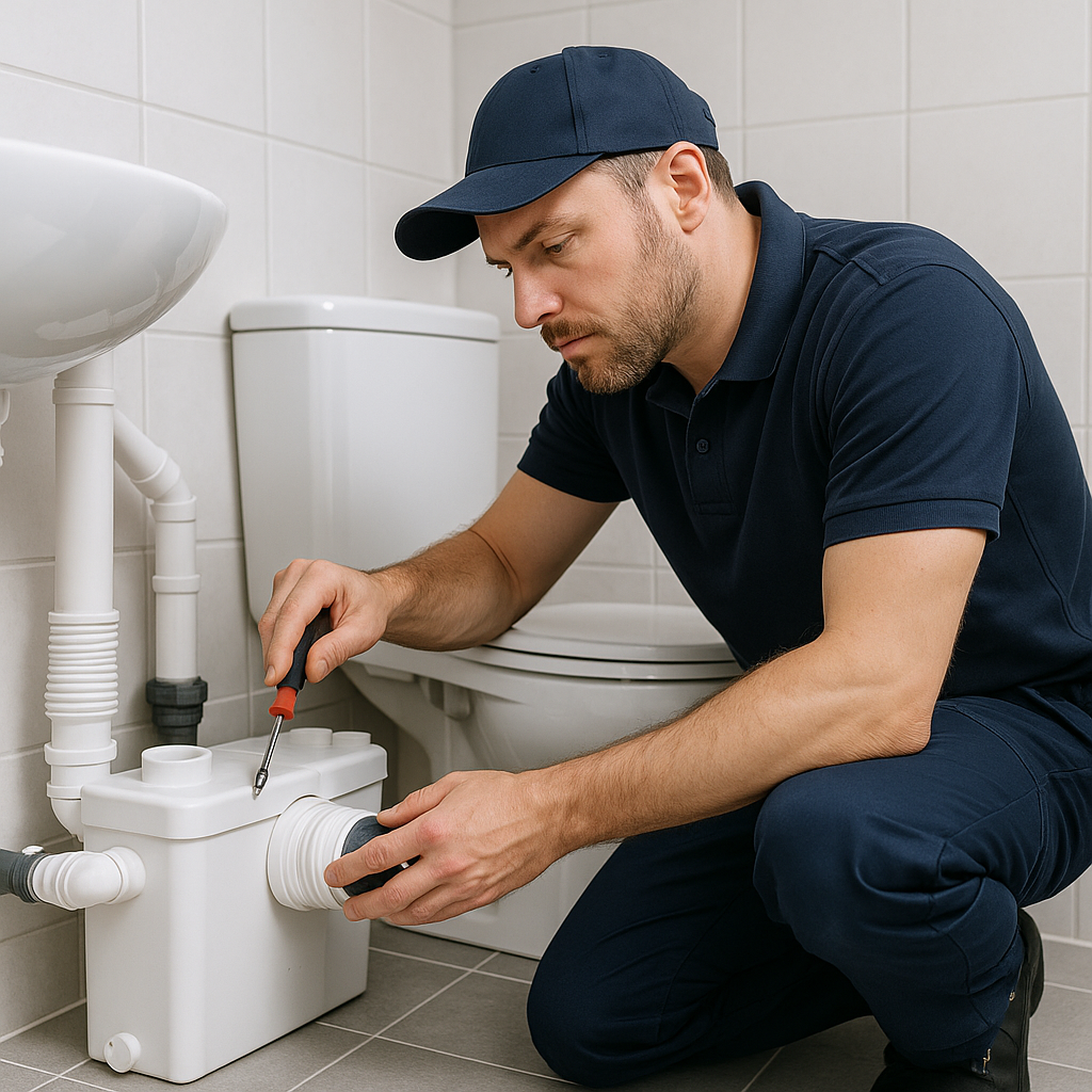 Saniflo engineer repairing macerator unit