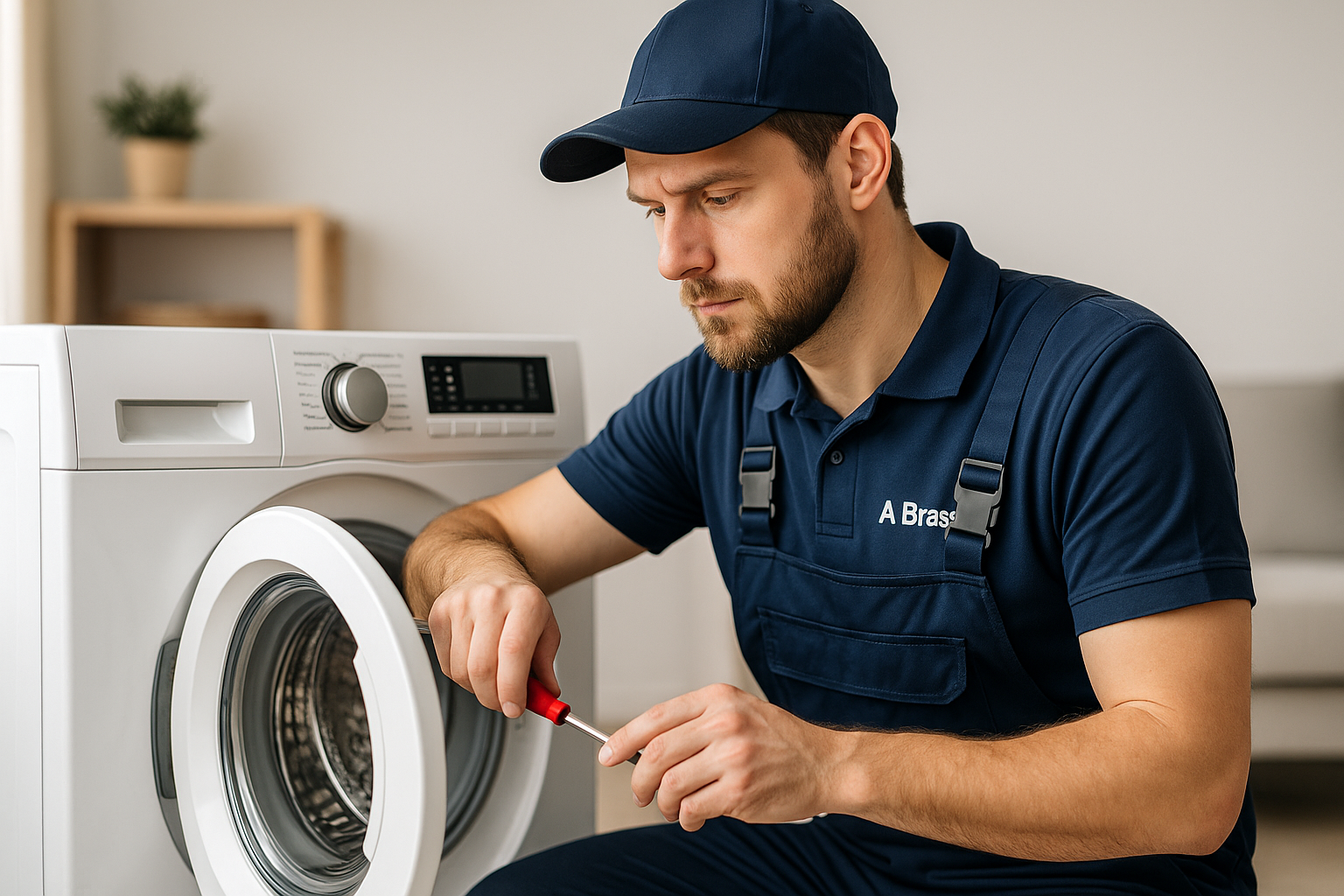 Engineer repairing washing machine
