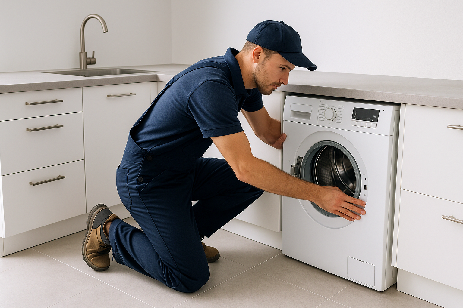 Technician installing integrated washing machine London
